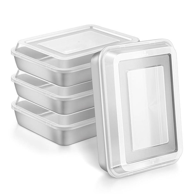 Herogo Baking Pan with Lid, 8 x 10 Inch Nonstick Rectangle Stainless Steel Cake Pan Sheet, Deep Cakes Bakeware with Lid for Brownies Casseroles, Non Toxic & Dishwasher Safe, Set of 4