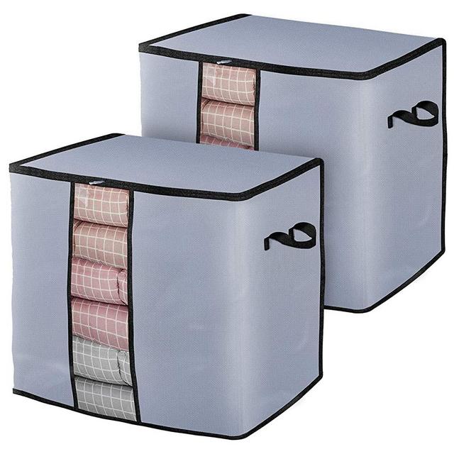 Seckon Large Bedding Clothing Storage Bags[2Pack] Extra Thick Fabric Foldable Closet Zippered Storage Bags Organizer Container for Clothes Blanket Pillow Comforter with Clear Window Gray Color