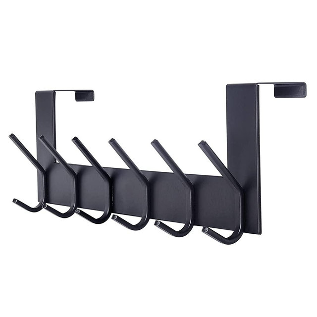SKOLOO Over The Door Hook Black, Door Coat Rack for Entryway, Over Door Towel Hook for Bathroom, Stainless Steel Door Coat Hook for Hanging Backpack, Jacket, Robes, Purse