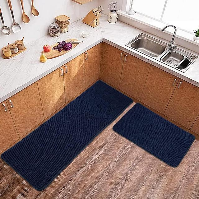 CAROMIO Kitchen Mats for Floor Navy Blue Rug Rubber Backing Kitchen Rugs Soft Absorbent Kitchen Mat Kitchen Bathroom Rugs Washable Runners for Hallways Rugs for Kitchen Floor Laundry 17"x48" +17"x24"