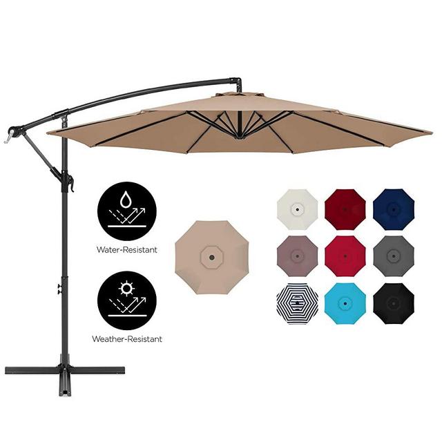 Best Choice Products 10ft Offset Hanging Market Patio Umbrella w/Easy Tilt Adjustment, Polyester Shade, 8 Ribs for Backyard, Poolside, Lawn and Garden - Tan