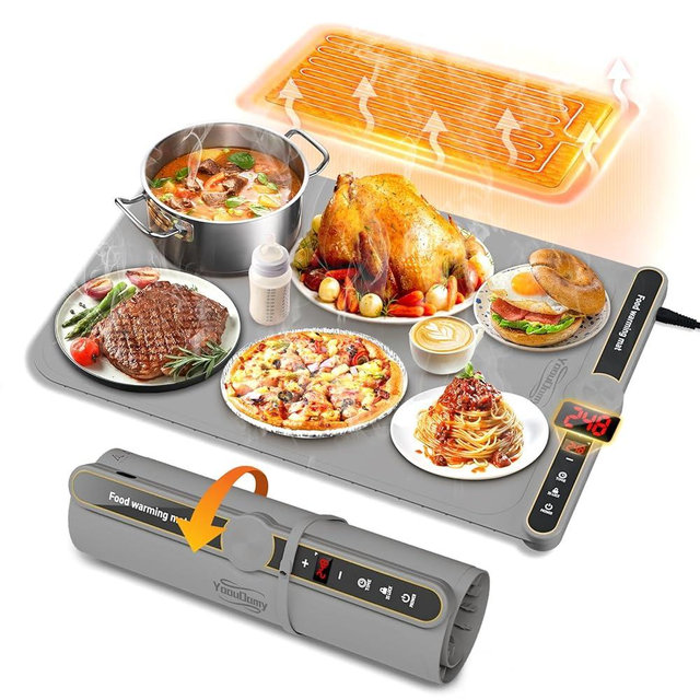 Warming Mat for Food, Food Warming Mat, Electric Warming Tray for Buffets Party, 6 Gear Timed 9 Gear Temperature Controlled 18H Auto Power Off Full Surface Rapid Heating Mat for Food, Home Daily Use