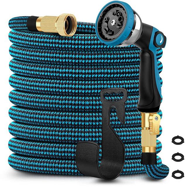 Dewdroo Expandable Garden Hose 100ft, Lightweight Water Hose with Durable 3-Layers Latex and 10 Function Nozzle, 3/4 inch Fittings, Portable Flexible Yard Hose for Gardening (100FT)