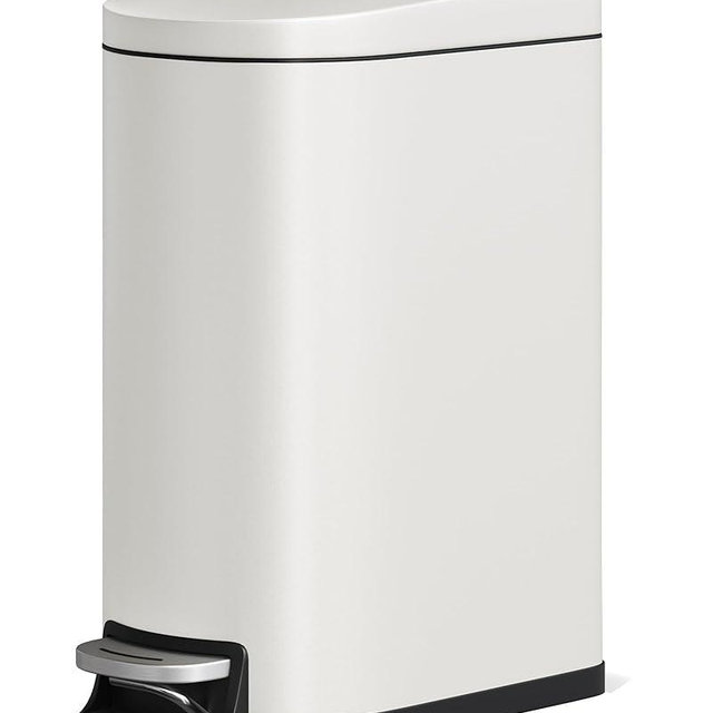 GarveeHome 13 Gal / 50 L Stainless Steel Kitchen Trash Can with Lid, Slim Step-On Garbage Bin, Large Rustproof Metal Trash Can with Soft Close, Inner Bucket & Rear Handle, White
