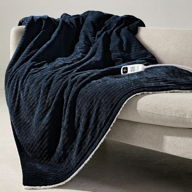 blunique Heated Throw Blanket, 50"x60"Ultra Soft Cozy Chenille Electric Blanket with 10 Heating Levels & 2-10H Auto-Off, Fasting Heating for Couch/Bed, ETL Certified, Machine Washable(Navy)