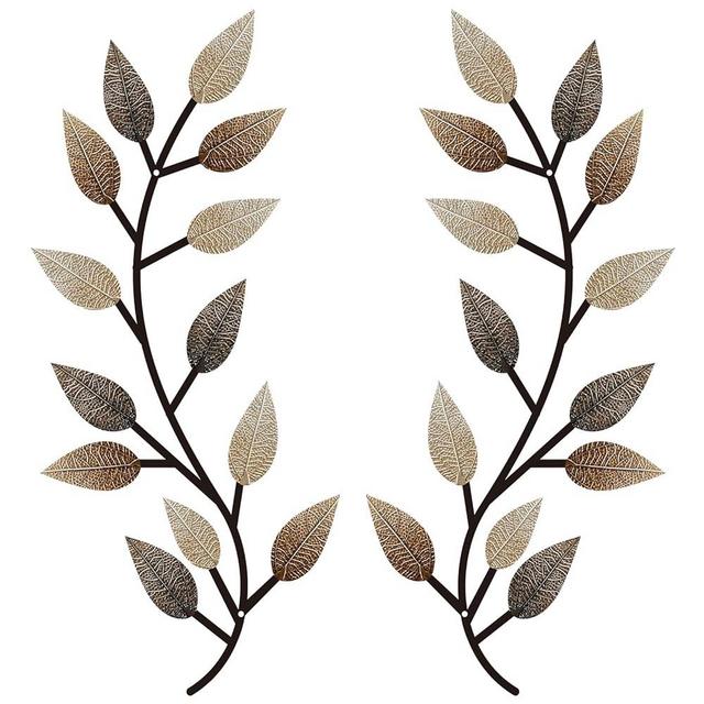 Zhengmy 2 Pieces Metal Tree Leaf Wall Decor Vine Olive Branch Leaf Wall Art Living Room, Hallway Wall Decor Outdoor Decoration(Vintage Brown)
