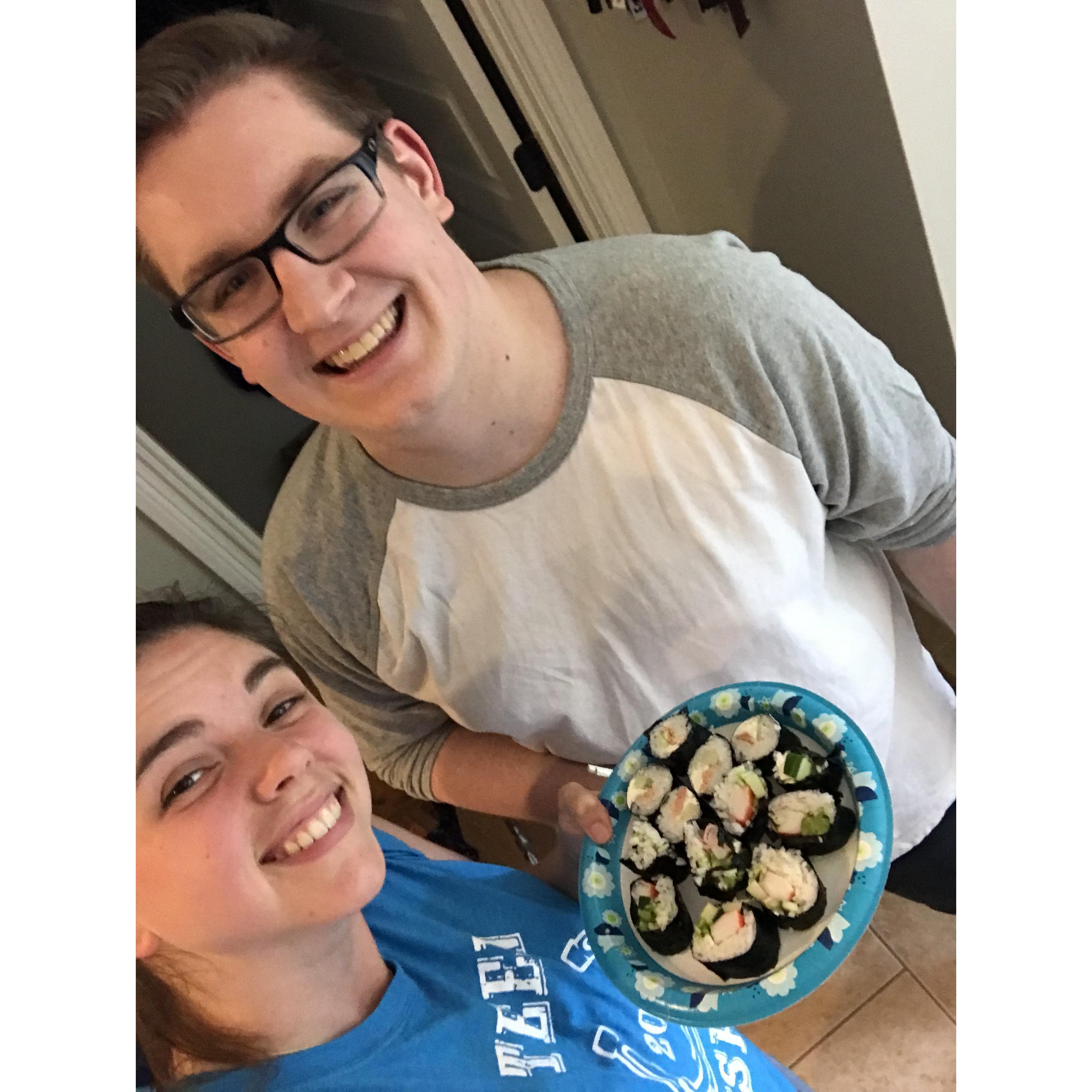 Making sushi for our first year anniversary!