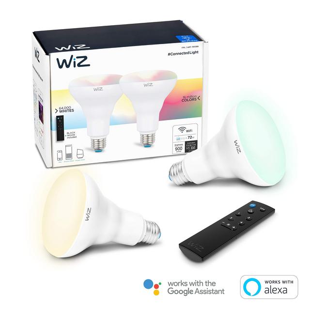 Smart Light Bulbs Color BR30 with Remote / 2-Pack/Compatible with Alexa and Google Home, no Hub Required, White Black
