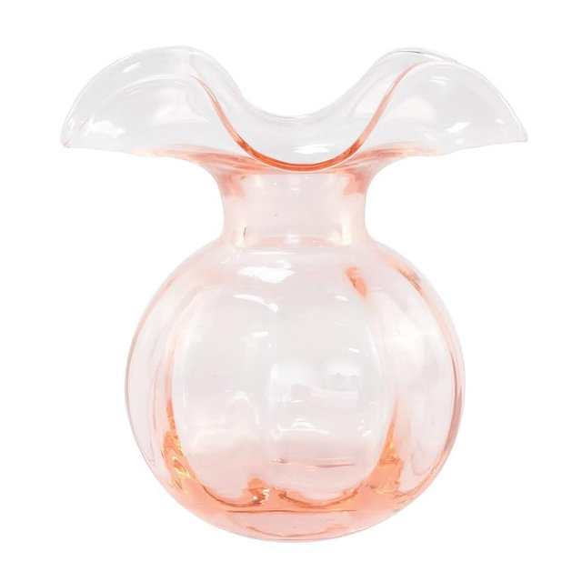 Vietri Hibiscus Glass Pink Medium Fluted Vase 9" D, 10" H, 96 oz Glass Flower Vase, Living RoomDecor