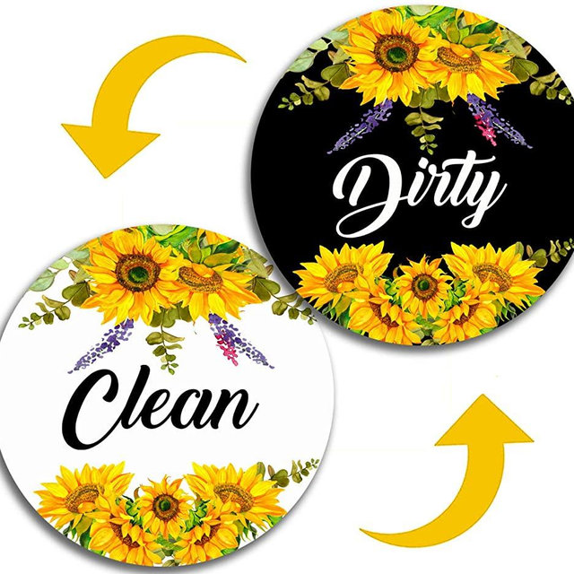 Dishwasher Magnet,Clean Dirty Sign Indicator- Double Sided Magnet with Magnetic Plate, Kitchen Dish Washer Refrigerator Reversible Indicator Sunflower