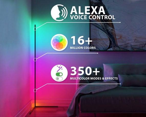 LillyBright Color Changing Corner Floor Lamp 55" LED | Alexa Smart Minimal Decor | Home Automation Neon Light | Bedroom Dorm Gaming Office