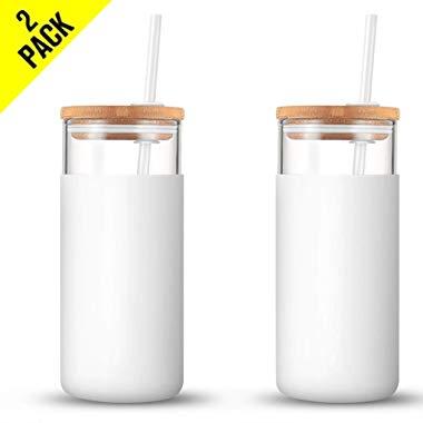 Tronco 20oz Glass Tumbler Straw Silicone Protective Sleeve Bamboo Lid - BPA Free