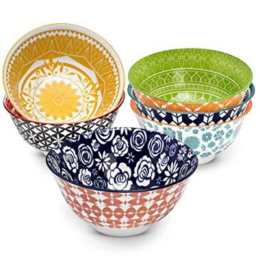 Annovero Cereal Bowls – Set of 6 Porcelain Bowls for Soup, Salad, Rice, or Pasta, 6.25 Inch Diameter, 23 Fluid Ounce (2.75 Cup) Capacity