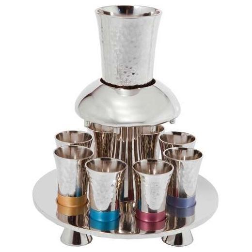 Yair Emanuel Anodized Aluminum 8 Piece Textured Fountain Kiddush Set