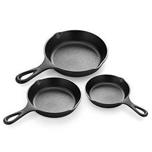 Simple Chef Cast Iron Skillet 3-Piece Set - Best Heavy-Duty Professional Restaurant Chef Quality Pre-Seasoned Pan Cookware Set - 10", 8", 6" Pans