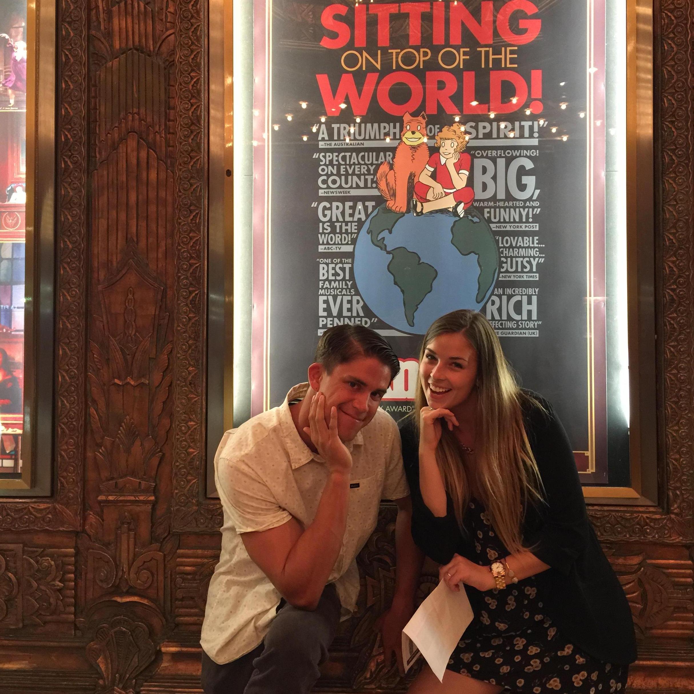 Ricky and I playing around outside of the Pantages theater where we went to see a play for my birthday - 2015