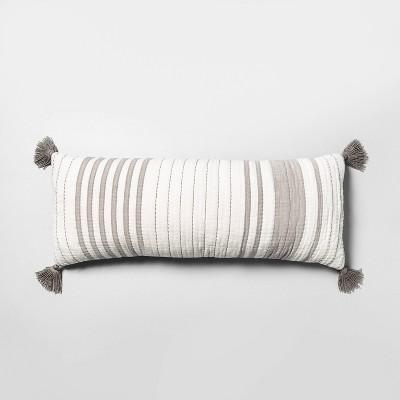 Oversized Striped Lumbar Throw Pillow Gray/Cream - Hearth & Hand™ with Magnolia