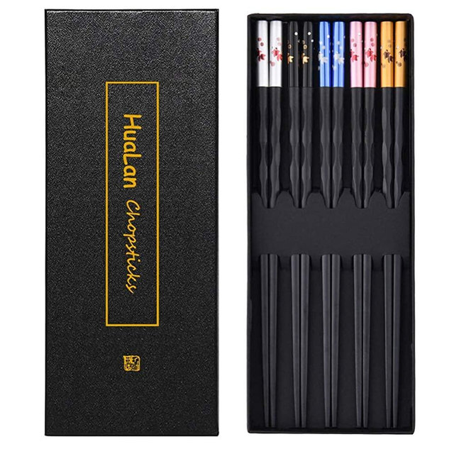 HuaLan Fiberglass Chopsticks Series - Japanese Non-slip Luxury Reusable Chopsticks 5 Pairs Gift Set