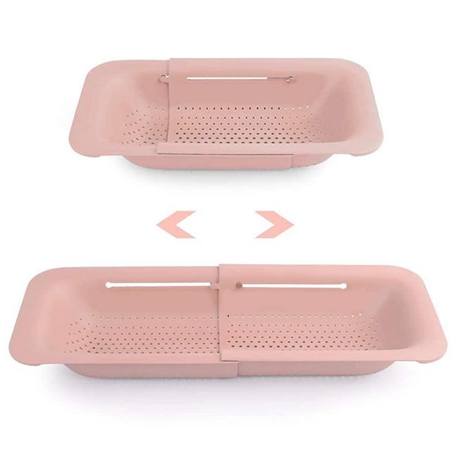 Collapsible Colander Kitchen Extendable Strainer Fruits Vegetables Noodle Pasta Food Drain Basket Space-Saver Portable Drainer Over Sink (Pink)