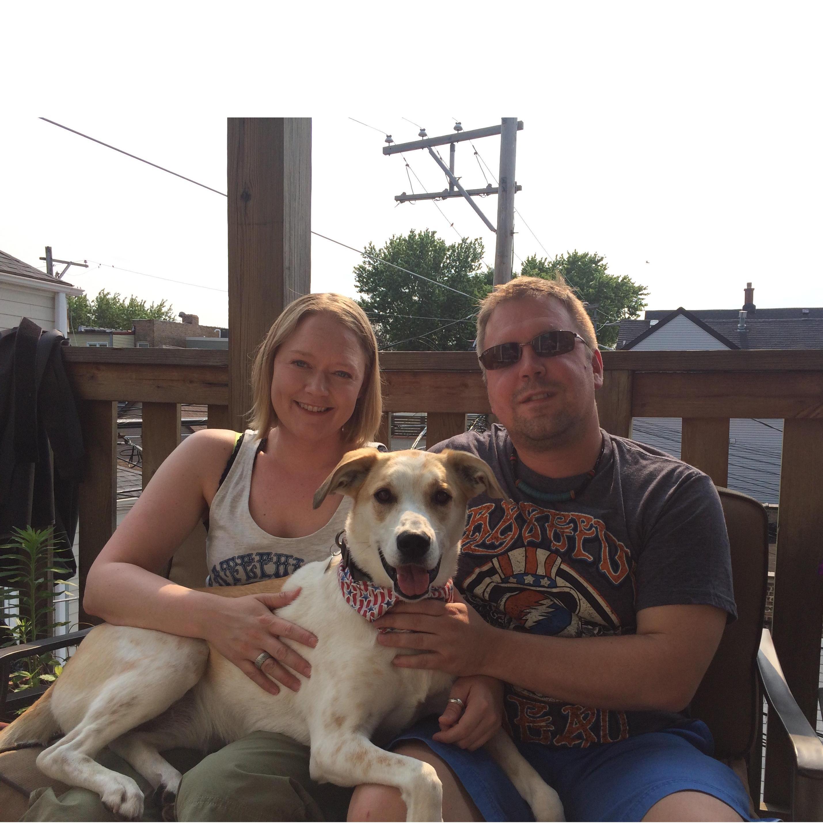 before the Grateful Dead concert at Soldier Field, with our pup Santo