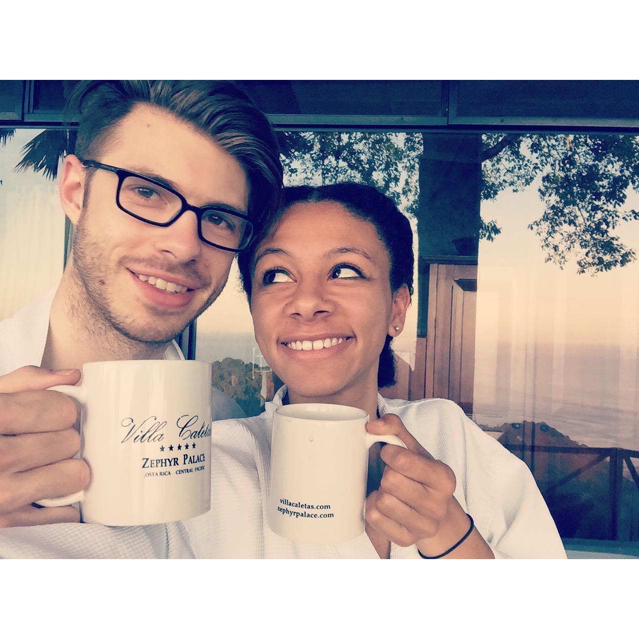 One of our many mornings enjoying coffee together - this one was in Costa Rica to celebrate Nate's thesis defense