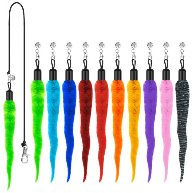10PCS Cat Worm Toy, Cat Wand Attachment Fuzzy Worm Toys Refill with 1PCS Black String for Wand Replacement, Interactive Cats Kittens Toys for Indoor