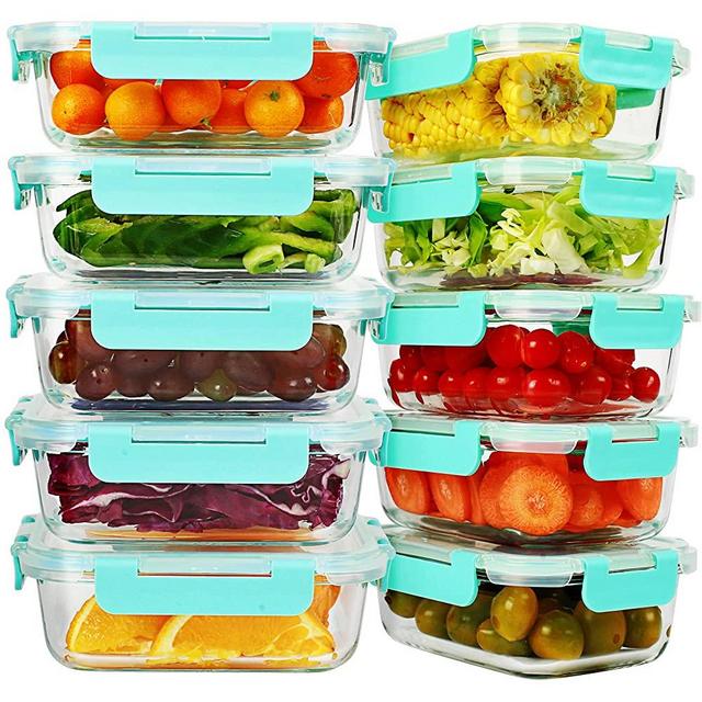 10 Pack Glass Meal Prep Containers with Lids Glass Food Storage Containers Airtight Lunch Container Reusable Lunch Box Bento Box Portion Control Food Prep Containers for Oven Freezer Dishwasher
