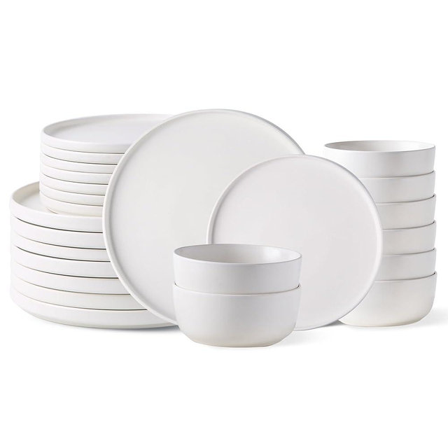 AmorArc Stoneware Dinnerware Sets for 8,Reactive Ceramic Plates and Bowls Set,Highly Chip and Crack Resistant | Dishwasher & Microwave Safe | Round Dishes Set Service for 8 (24pc)