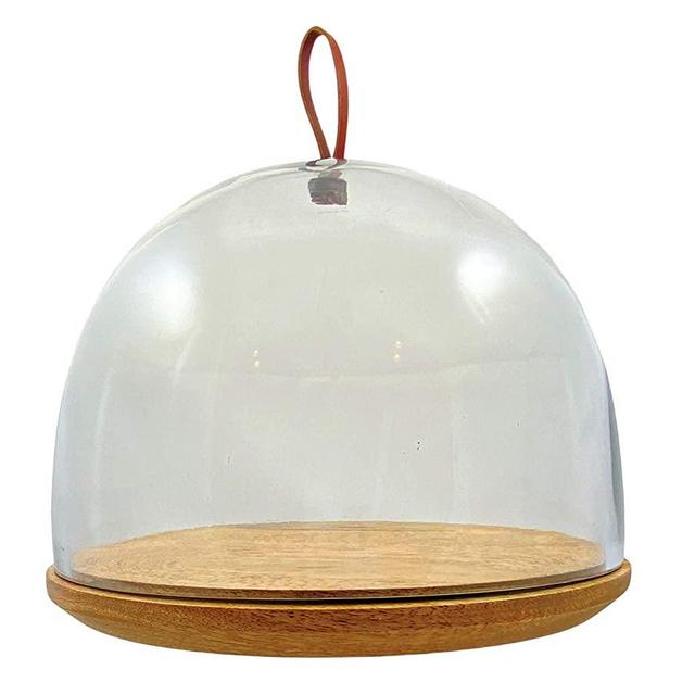 Table and Bloom Cake Stand with Dome – 11" Round Serving Tray with Glass Dome - Premium Natural Mango Wood- Display Centerpiece for Bundt Cakes, Pies, Pastiries, Cheese - Elegant and Natural Finish