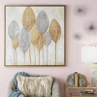 Contemporary Canvas Square Veined Leaf Wall Art