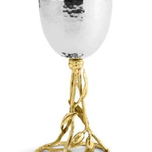 Kiddush Cup, Olive Branch Design, Stainless Steel and Goldtone