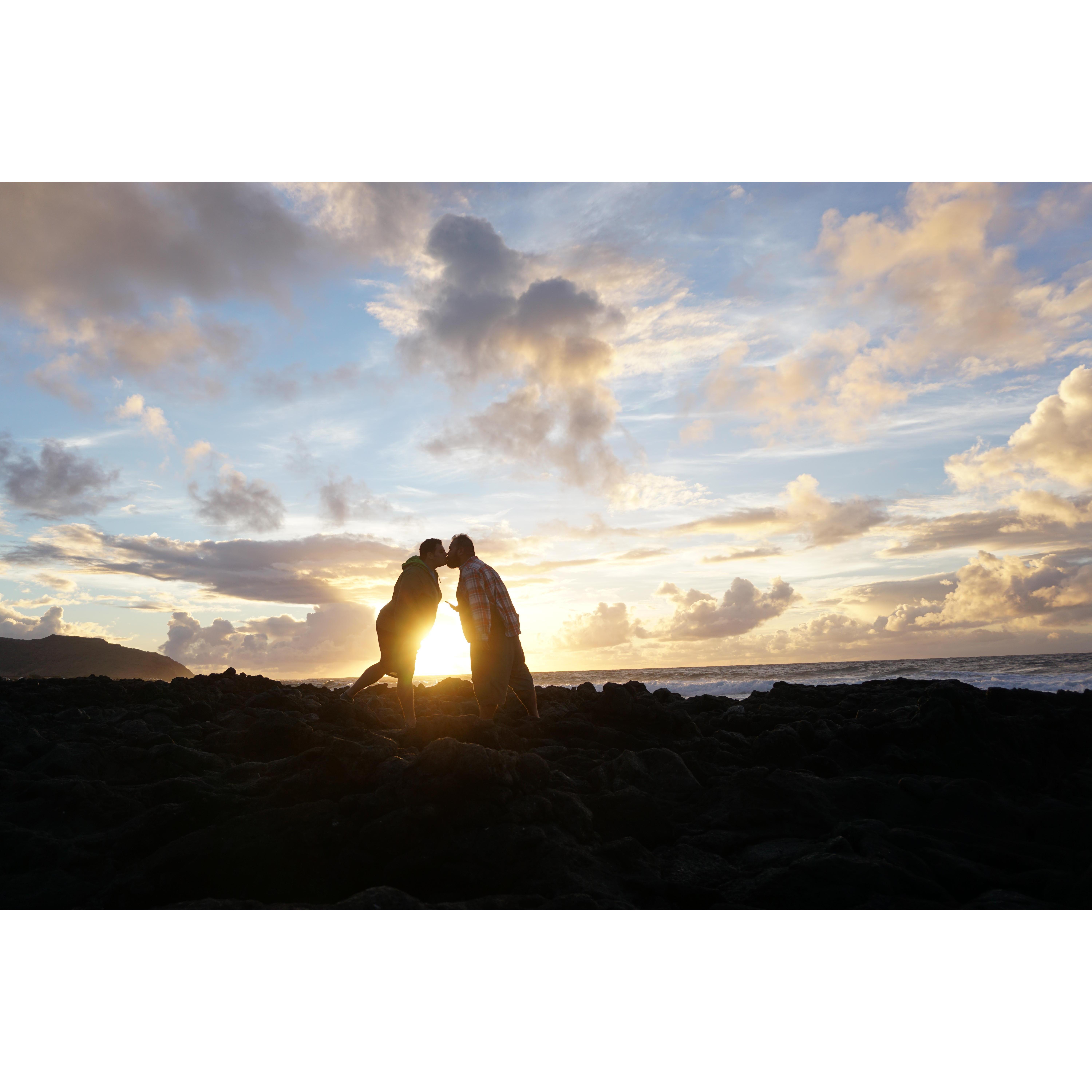 The day we got up early to watch the sun rise. Doug got down on one knee (cutting himself on the sharp lava rock) and Rene said "Yes!"
7/16/2017