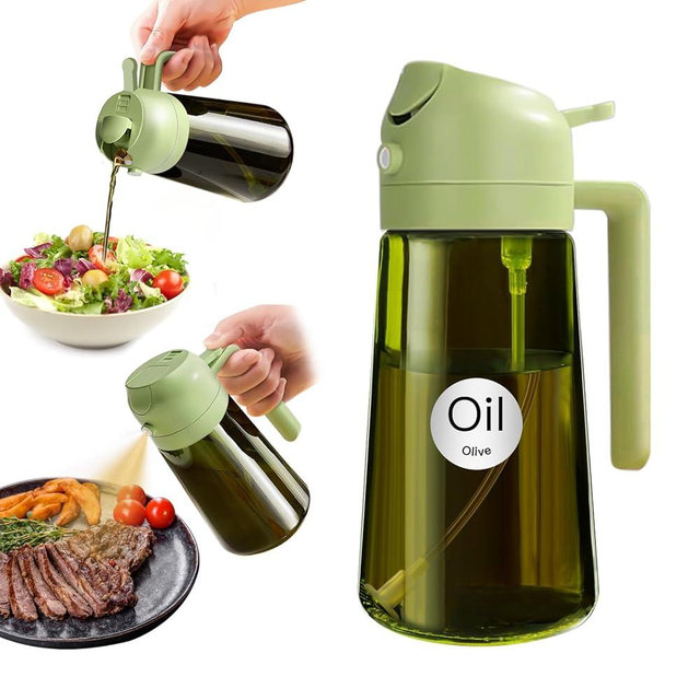 YARRAMATE 16oz/470ml Light-Blocking Dark Oil Sprayer for Cooking, 2 in 1 Olive Oil Dispenser Bottle for Kitchen, Premium Dark Green Glass Oil Bottle, Food-Grade Oil Mister for Air Fryer, BBQ (Green)