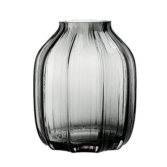 Black Glass Vase for Flowers,Grey Bud Glass Vases,H-8.26" Simple Striped Design for Home Floor Decor,Farmhouse Decor, Centerpiece Coffee Table Decorations