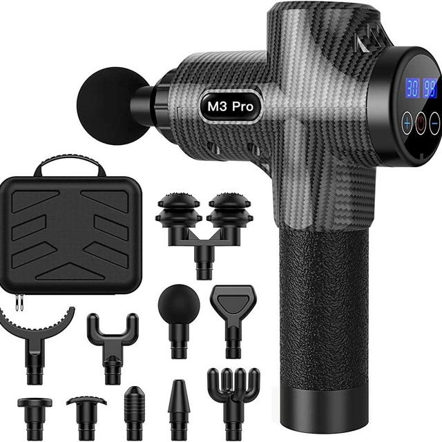 Deep Muscle Tissue Massage Gun for Athletes, Upgraded 30 Speed Adjustable Handheld Percussion Massager for Body Back Pain Recovery, Super Battery Low Noise of M3 Pro