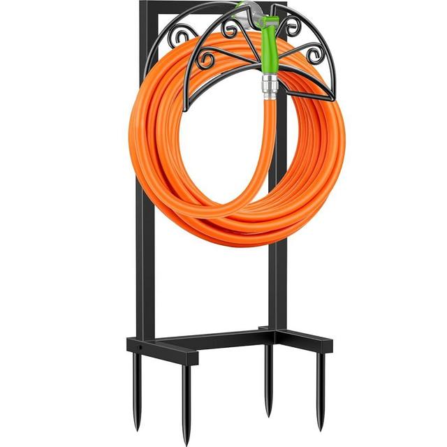 TomCare Garden Hose Holder Heavy Duty Water Hose Holder Holds 160 FT Hoses Freestanding Hose Reel 4 Spikes Outdoor Hoses Storage Hanger for Outside Yard, Black