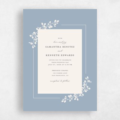Blue Greenery Wedding Invitation - Viola Portrait