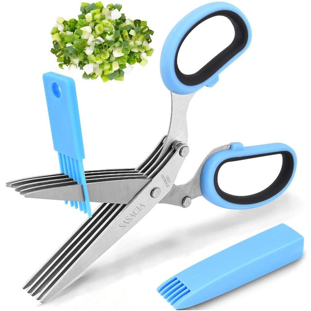 2023 Updated Herb Scissors Set - Herb Scissors With 5 Blades and Cover, Cool Kitchen Gadgets for Cutting Shredded Lettuce, Cilantro Fresh, Green Onion Fresh and etc. Also Can Used for Cutting Paper.