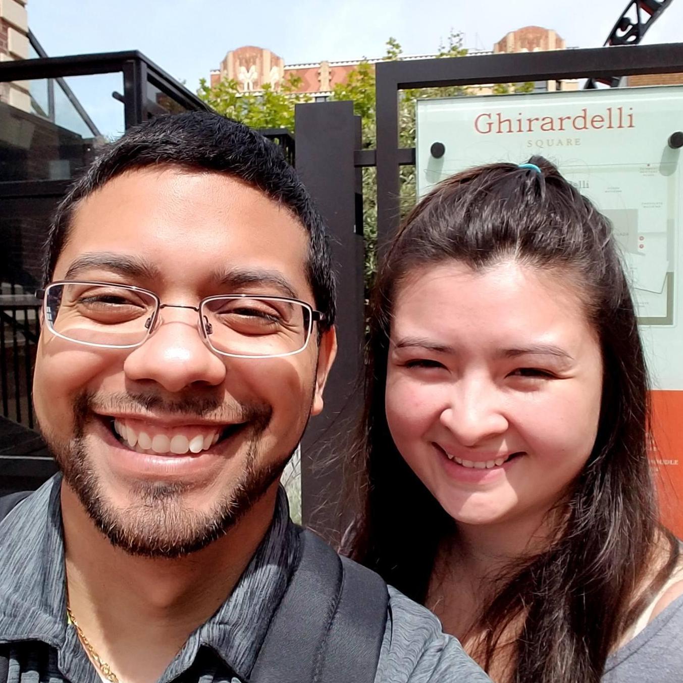Making our way inside Ghirardelli Square in San Fransisco.