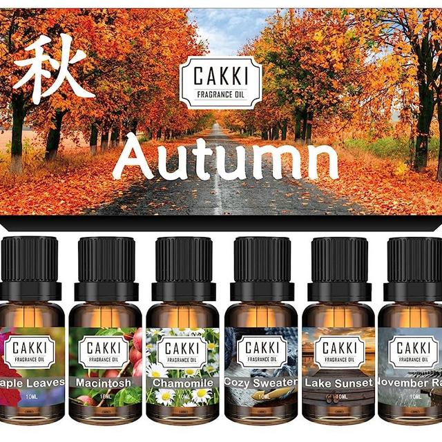Autumn Essential Oils for Diffusers for Home, CAKKI Fragrance Oils Set, 6 Fall Scents, Natural Aromatherapy Oils, for Candles Making, for Soaps Making, for Humidifiers, 6x10 ml