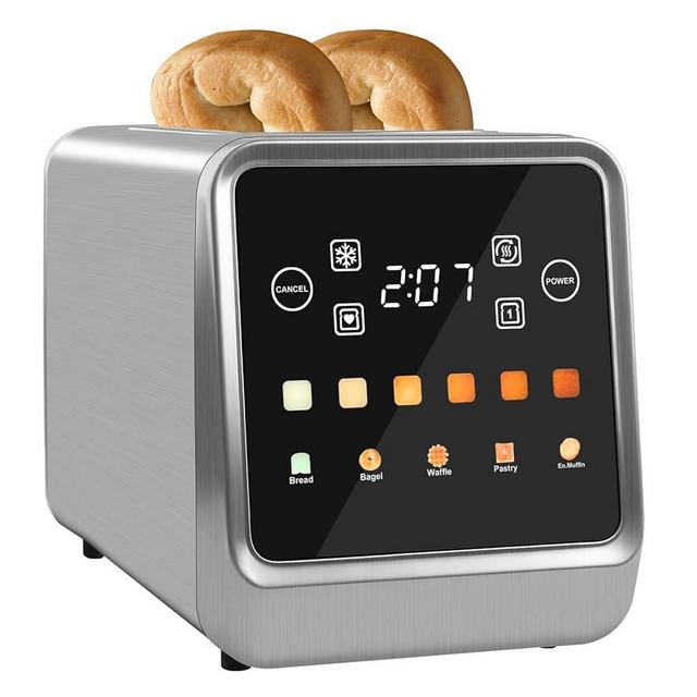 Touch Screen Toaster 2 Slice, Bagel Toaster with LCD Display, Stainless Steel Smart Digital Toasters with Single Slot Toasting,Extra Wide Slots Toaster with Memory/Bagel/Defrost/Reheat Functions
