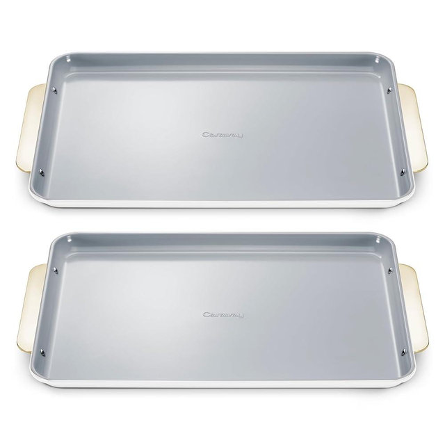 Caraway Non-Stick Ceramic Large Baking Sheet Duo - Naturally Slick Ceramic Coating - Non-Toxic, PTFE & PFOA Free - Perfect for Baking, Roasting, and More - Large (18" x 13") - White