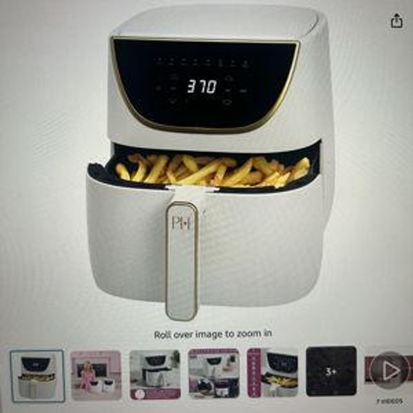 Paris Hilton Air Fryer, Large 6-Quart Capacity, Nonstick Made without PFAS, Touchscreen Display, 8-in-1 (Air Fry, Roast, Broil, Bake, Reheat, Keep Warm, Pizza, Dehydrate), Dishwasher Safe, White