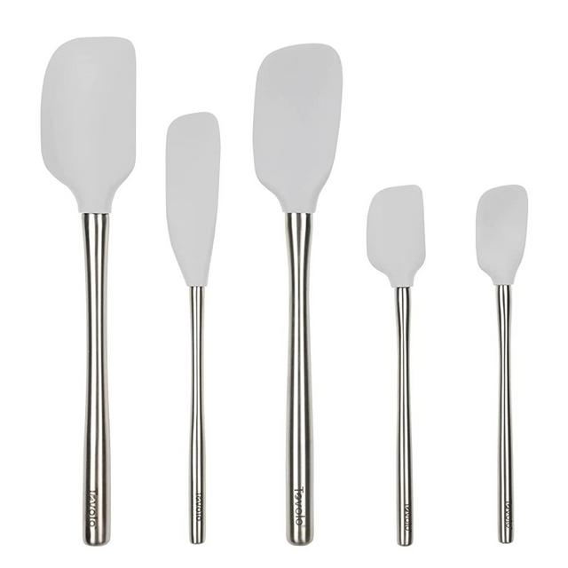 Tovolo Flex-Core Stainless Steel Handled Spatula Set of 5 for Meal Prep, Cooking, Baking, and More - Oyster Gray
