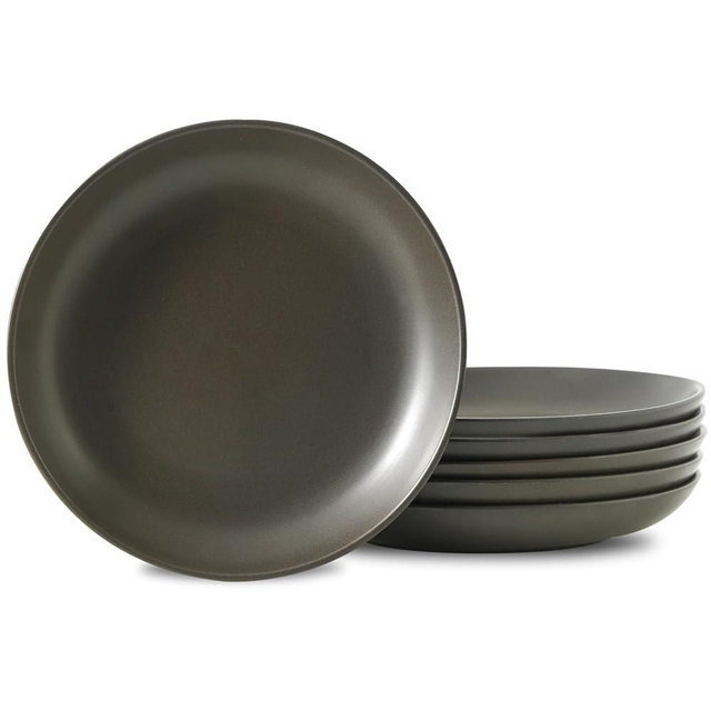 Tikooere Ceramic Plate，10 Inch Dinner Plate, Black Plate Set of 6 for Steak, Noodle, Microwave Oven and Dishwasher Safe, Matte Black