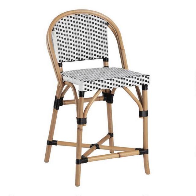 Black and White Woven Rattan Carla Counter Stool