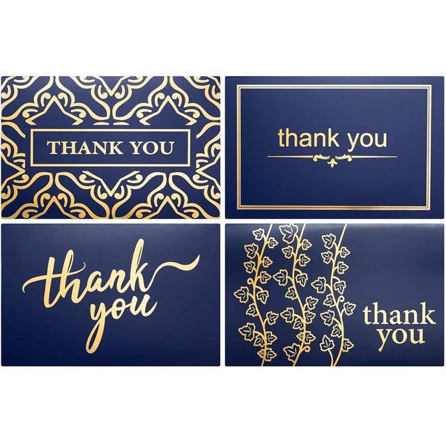 Layneria 100 Bulk Thank You Cards with Envelopes navy blue and gold Foil Designs - Blank Thank You Notes with Envelopes for Wedding Bridal Gift Baby Shower Business Graduation - 4x6 Size