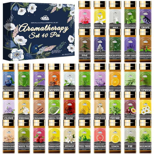 Essential Oil Set, 40 Pcs Aromatherapy Essential Oils for Diffusers for Home, 5ML Fragrance Gift Set for Skin, Soap Making, Massage, Hair Care, DIY Candle and Perfume Making