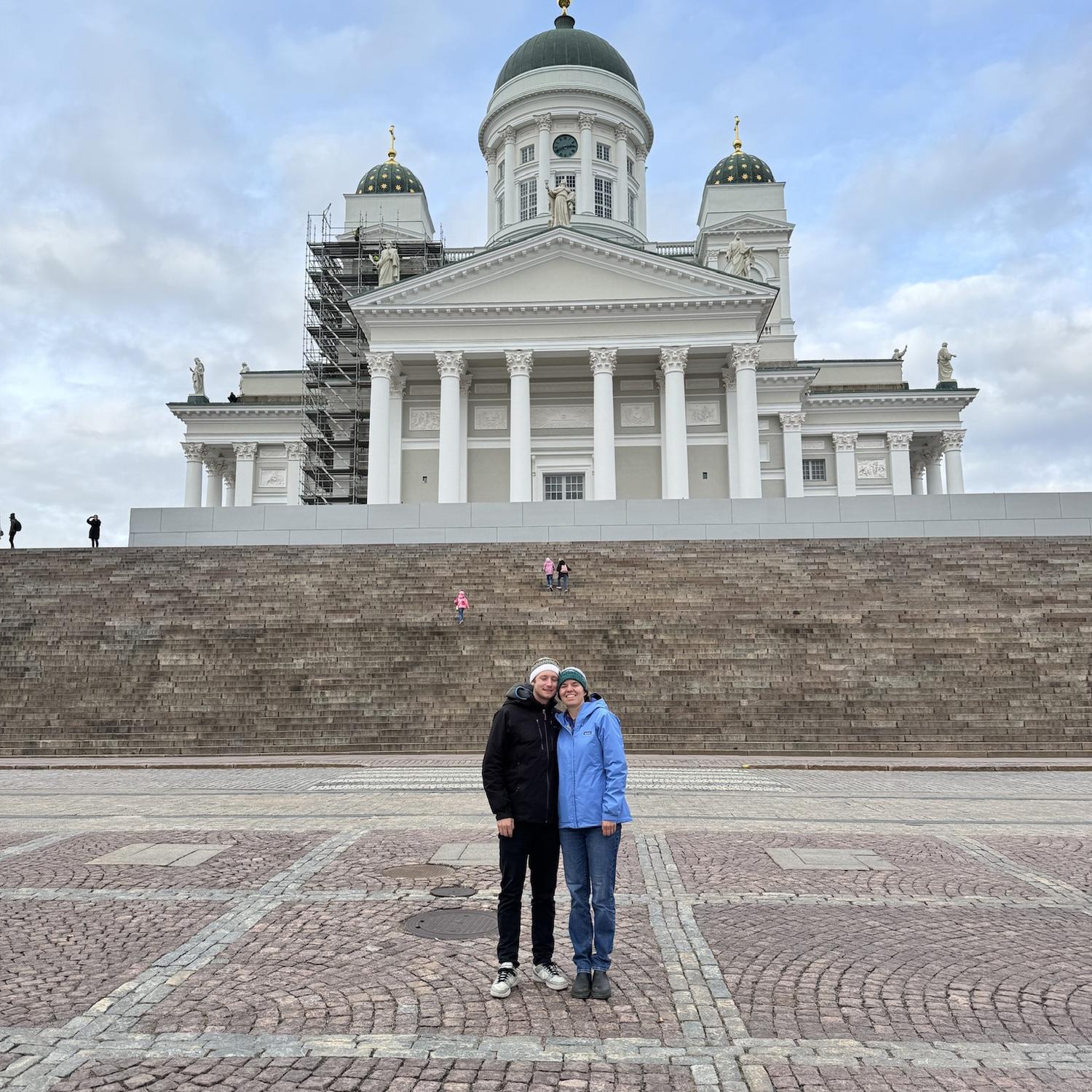 One of our rare non-selfie photos together in front of the Helsinki Cathedral
