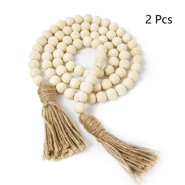 TIMEYARD Wood Bead Garland 4.75ft Set of 2 Farmhouse Rustic Country Beads Holiday Decoration Wall Hanging Prayer Beads
